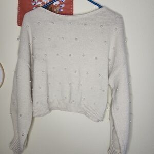 Elegant Pearl-Embellished Cream Sweater